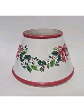 Vintage Ceramic Candle Lamp Shade Holly And Bows Ribbons Christmas Holiday Decor